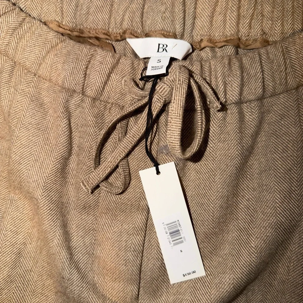 Banana Republic Wide Leg Drawstring Wool Blend Pants in Brown Herringbone Size S - Picture 4 of 5